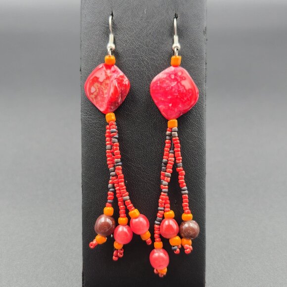 Jewelry - Silver Plated Handmade Pearl And Beaded Dangle Earrings A6297